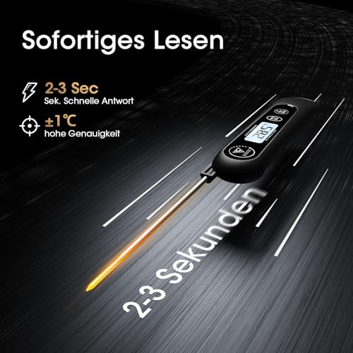 DOQAUS Fleischthermometer Bratenthermometer Thermometer Kochen Backthermometer Grillthermometer Digitale Küchenthermometer 3s Schnelle Reaktion, und LCD Bildschirm, Auto ON/Off -Schwarz thumbnail 2