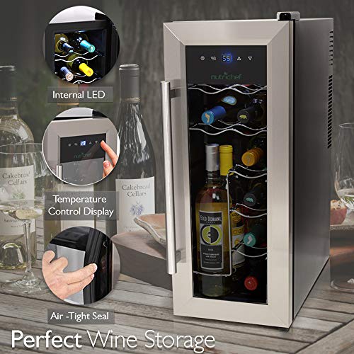 NutriChef 12 Bottle Thermoelectric Wine Cooler / Chiller Counter Top