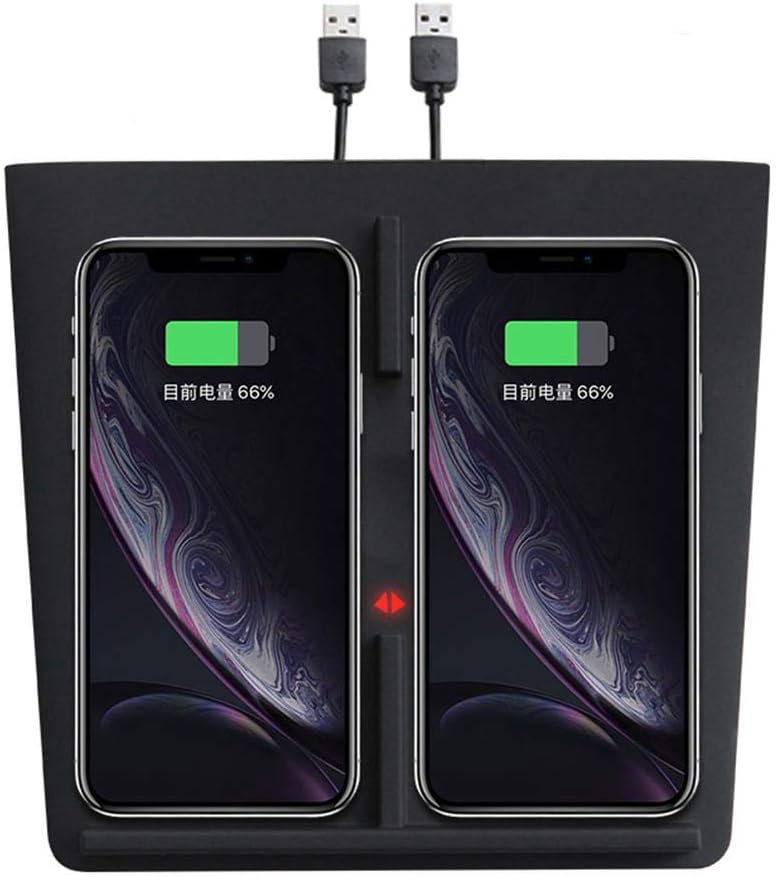 DokFin Wireless Charger For Tesla Model 3, 10W Wireless Charging Pad With Dual USB Ports, Interior Center Console Accessories Charger Panel For Dual Qi Enable Smartphone