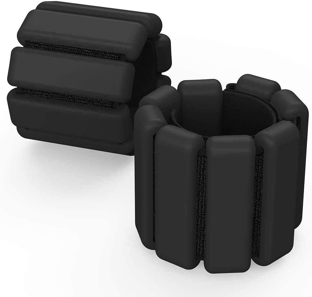2 PCS Adjustable Wrist Weights Ankle Weights Set for Exercise Walking Jogging Yoga Aerobics Pilates Weight-Bearing Bracelet Fitness Wristband (Dark, 1lbs/each)