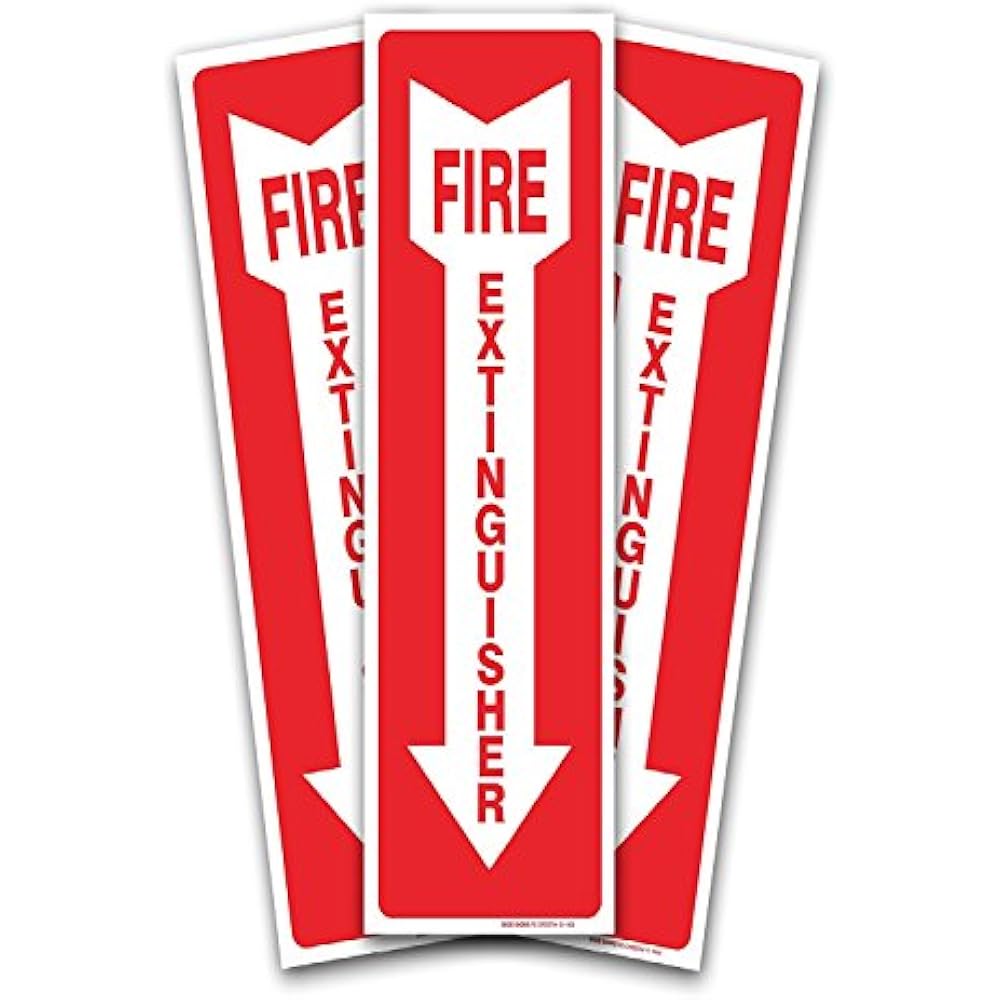 (3 Pack) Fire Extinguisher Sign 4 X 12" Mil Sleek Vinyl Decal Stickers