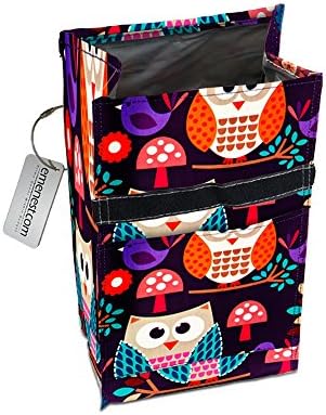 waybags Insulated Reusable Lunch Bag with Roll Top Velcro Closure and Name Tag, Owl Dark Theme