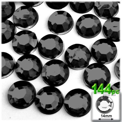 144pc Flatback Acrylic Rhinestones Round 14mm - Jet Black