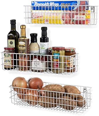 Wall35 Kansas Wall Mounted Metal Wire Baskets For Kitchen Organization And Storage Varying Sizes Hanging Fruit Basket Set Of 3 White Amazon Sg Home