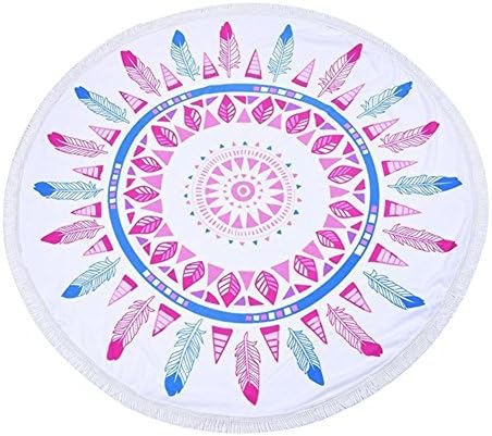 RENZE Beach Towels Frange Tablecloths, Serviettede Beach TentureTapes try Short Cover Yoga Mat Solar Protective ShawlJacket Embroidered Rayon Cotton, 3 Colors (Pink feathers)