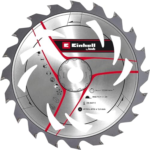 Original Einhell Circular Saw Blade 150 x 16 (Saw Accessories, Diameter 150 mm, Intake 16 mm, 20 Set Teeth, Cutting Width 1.6 mm, Carbide Tipped for Cordless Hand Circular Saws)