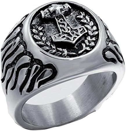 Woogge Men's Viking Ring Stainless Steel Thor's Hammer Ring Band Valknut Scandinavn Odin Symbol Norse Viking Jewelry Size 8-13 (13)