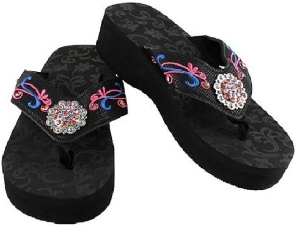 Amazon.com | APG JP Bling Rhinestone Concho Womens Girls Flip Flops Sandals 1.75