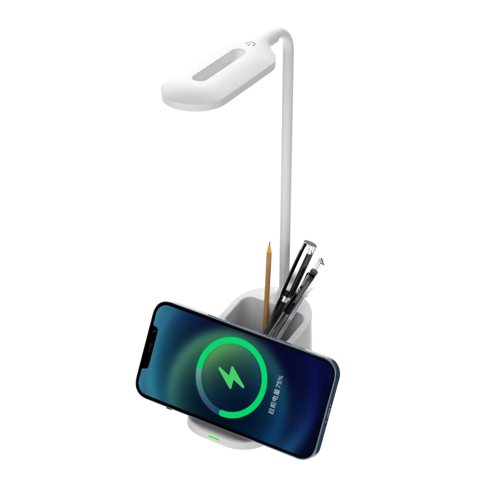 Cuifati LED Desk Lamp, 3 in 1 Eye Caring Touch Table Lamp with Wireless Charging & Holder for Bedroom Study Office (White)