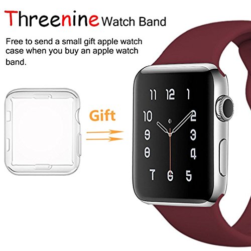 Threenine for Apple Watch Band, Durable Soft Silicone iWatch Strap Replacement Sport Band for Apple Watch Band Series 3 Series 2 Series 1 Sport, Edition (Rose wine red, 42mm M/L)
