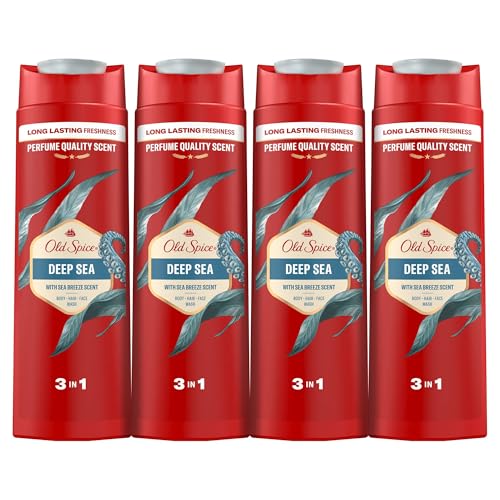 Deep Sea Gel De Ducha Y Champú Para Hombres 4x400ml, Gel Para Cara, Cuerpo Y Pelo 3 En 1 Multiusos, Frescura Duradera, Fragancia Excepcional, Limpieza Profunda