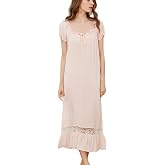 Flwydran Women White Nightdress,Short Sleeve Vintage Nightgown Victorian Sleepwear Lounge Dress