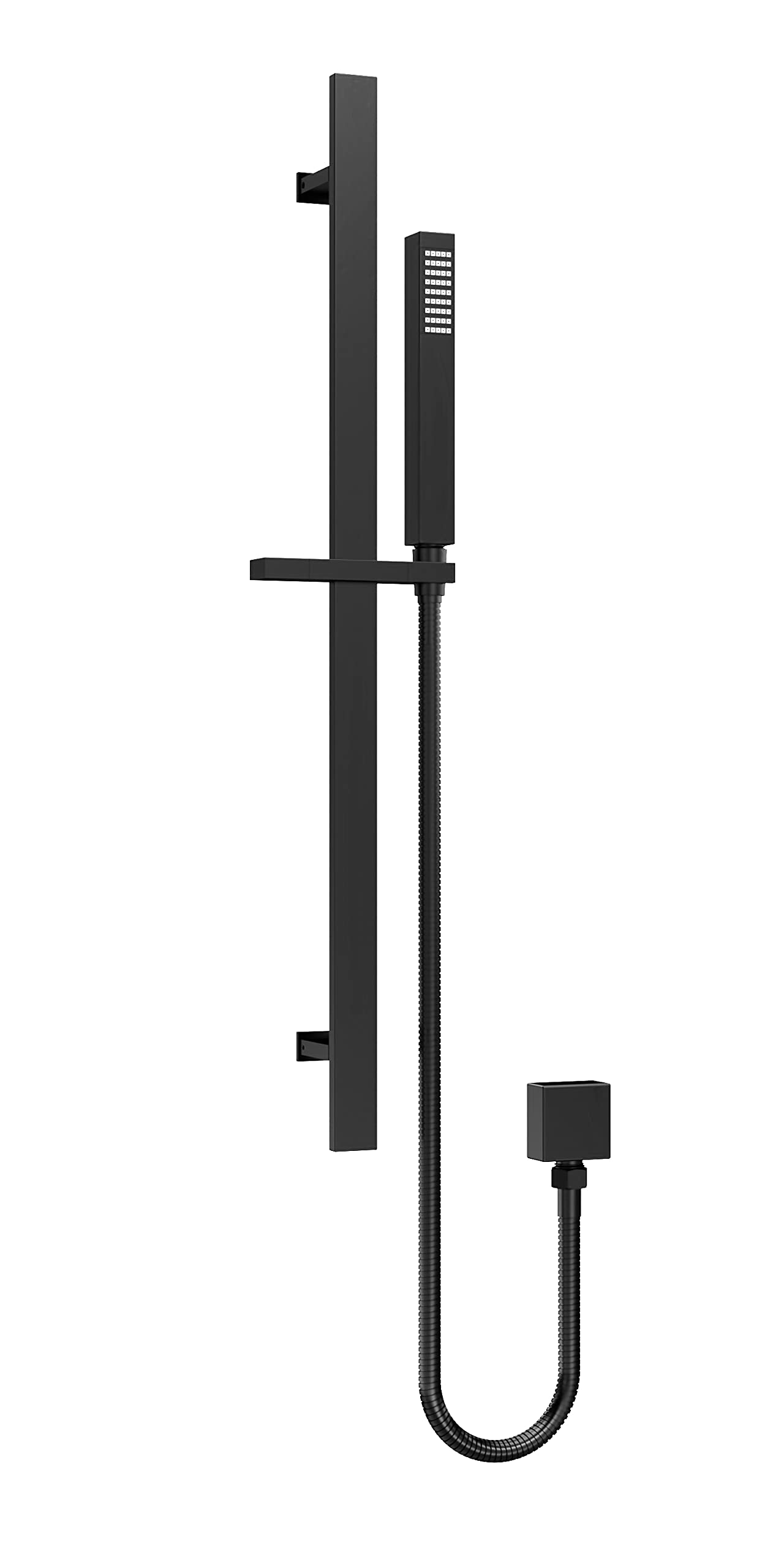 nuie A4167 Shower Modern Bathroom Square Slide Rail Kit with Outlet Elbow, Flex Hose and Single Function Handset, 685mm, Matt Black