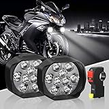 Motorcycle LED Headlight Bulbs with Switch, Universal Super Bright Driving Fog SpotLight DRL, High/Low Beam/Strobe Flashing White Headlamp(Pack of 2)
