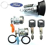 For SELECT Ford Lincoln Ignition Switch Lock Cylinder + Pair (2) Door Lock Cylinder W/2 Ford Oval Logo Keys & Key Chain