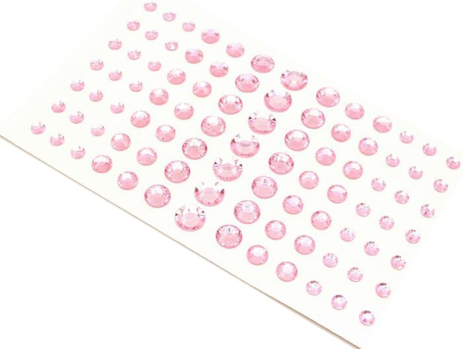 91 Pieces Self-Adhesive Rhinestone Sticker Gem Rhinestone Embellishment Stickers Sheet Fits for Crafts Face Body Eyes Nails Makeup Festival Carnival 5mm/8mm/10mm/12mm 4 Sizes (Pink)