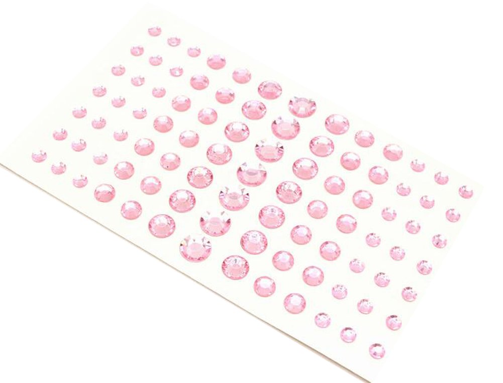 91 Pieces Self-Adhesive Rhinestone Sticker Gem Rhinestone Embellishment Stickers Sheet Fits for Crafts Face Body Eyes Nails Makeup Festival Carnival 5mm/8mm/10mm/12mm 4 Sizes (Pink)