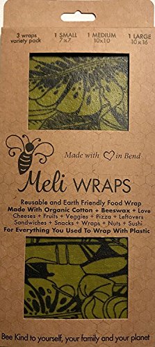 Variety size 3 pack of resusable beeswax food wraps (gr…