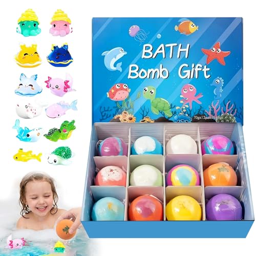 Bath Bombs for Kids with Surprise Toy - Pack of 12 Sea Bath Balls, Natural and Organic, Birthday, Children's Day and Children's Gift