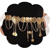 Wiwpar Women Gold Waist Chain Belt Coin Pendent Tassel Long Belt Body Belly Jewelry for Dresses Jeans Summer Beach Body Waist Chain Jewelry for Ladies (Gold)