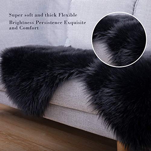 Black Fur Rug Fluffy Rug, Thick Faux Rabbit Fur Rugs for Bedroom, Non