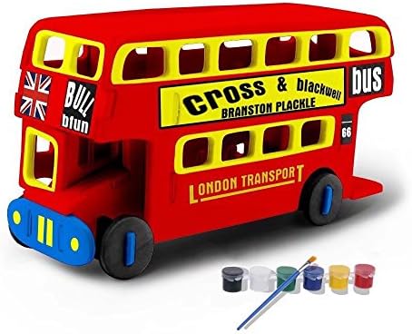 3D Wooden Puzzle, ESOOR Woodcraft 3D Puzzle Assemble and Paint DIY Toy Kit, London Bus