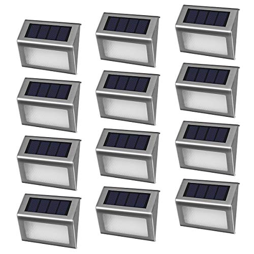 [12 Pack]iThird Solar Powered Step Lights LED Solar Deck Lights Outdoor Daylight Stainless Steel Decoration for Stair Fence Path Auto ON/Off Weatherproof Upgrade
