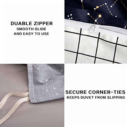 ECOCOTT 3 Pieces Duvet Cover Set Queen 100% Natural Cotton 1 Duvet Cover 2 Pillowcases,Navy and Cosmic Constellation Reversible Printed Pattern Soft Cozy Luxury Breathable and Durable Bedding Set