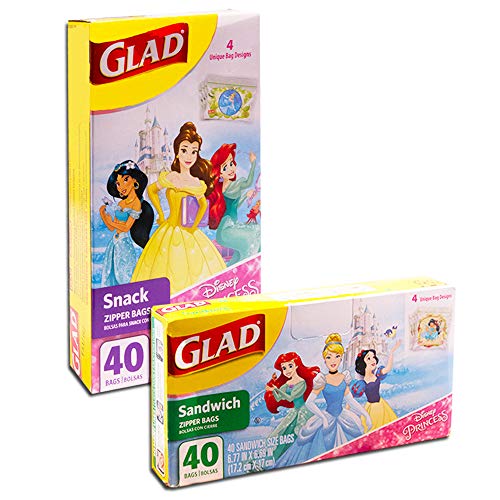 Glad Disney Princess Lunch Bags for Kids Girls -- 80 Ct Value Pack (40 Sandwich Bags, 40 Snack Bags; Disney Princess School Supplies)