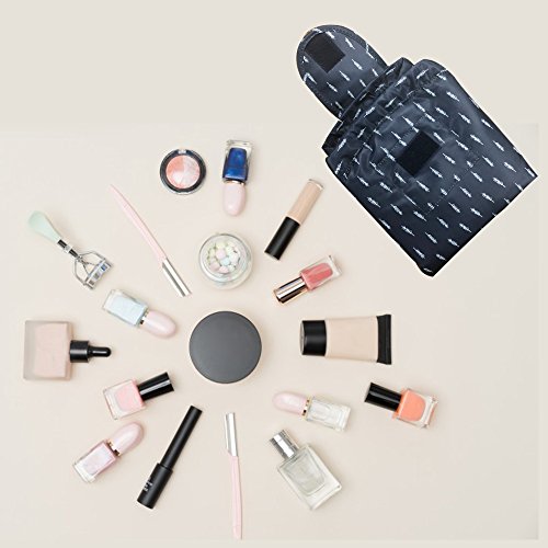 Makeup Bag Toiletry Kit Organizer Portable&Waterproof Large Cosmetic Pouch Fashion Women Jewelry Bathroom Storage with Zipper&Drawstrings Brush Holder Carry on Travel (Deep Blue) - Thumbnail 3