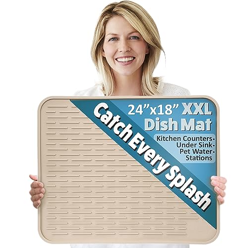 XXL Silicone Dish Drying Mat for Kitchen Counter or Under Sink, 24