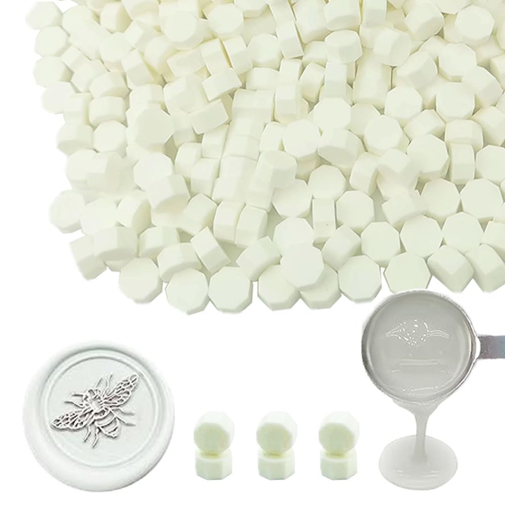 Ioggtser 500 PCS Octagon Wax Seal Beads, White, Non-Toxic, Odorless, Smokeless, Wedding & Party Invitations, DIY Crafts, Gift Sealing