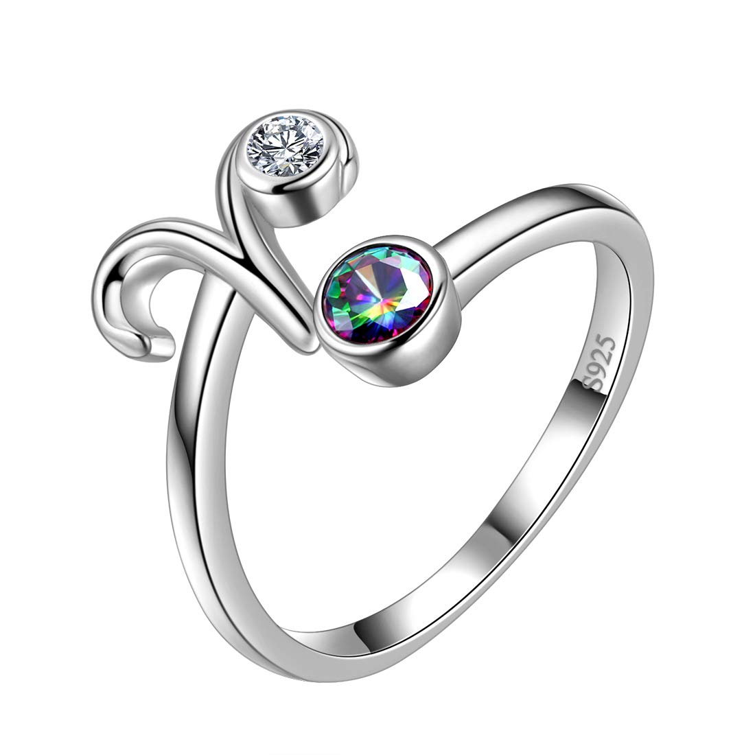 Aurora Tears Aries Ring Zodiac Adjustable Rings 925 Sterling Sliver Mystic Rainbow Topaz Constellation Open Ring Horoscope Jewellery Gift for Women and Girls DR0087B