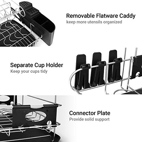 alvorog 2-Tier Dish Drying Rack Large Capacity Dish Rack Microfiber Mat Included Fully Customizable Kitchen Countertop Organizer with Removable Drainboard/Cutlery Cup Holder