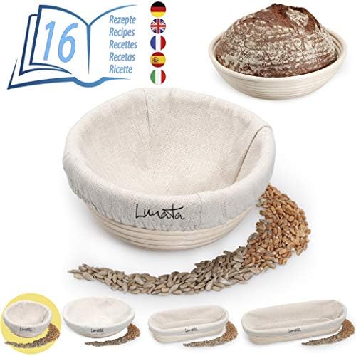 Lunata (Upgrade 2019) Bread Proofing Basket incl. Recipe Book with 16 Delicious Baking Recipes – The Ideal Baking Basket for Bread Dough Made from Natural Wicker (Round | Ø 16 cm) – with Linen Insert