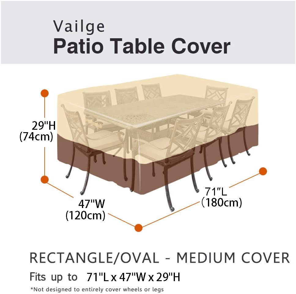 EASYBUYTECH Waterproof Patio Furniture Set Cover, 600D Lawn Patio Furniture Cover with Padded Handles, Patio/Outdoor Table Cover, Patio/Outdoor Dining Rectangular Table Chairs Cover,180x120x74cm