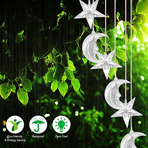 VICOODA Wind Chimes Outdoor, Solar Wind Chimes Color-Changing Moon Star Waterproof Unique Decoration Chimes Mobile Solar Light Mom Birthday Gift for Home Balcony Festival Garden Yard(Moon & Stars)