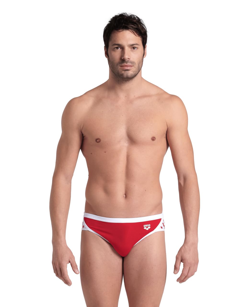 ARENA Men’s Icons Swim Brief Solid MaxLife Athletic Swimwear Professional Training Swimsuit Trunk Sports Bathing Suit, Red/White, US Size 34