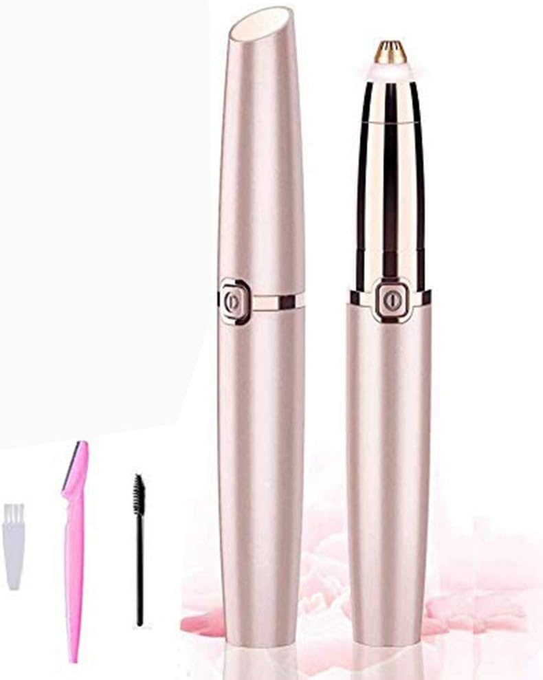 Eyebrow Hair Remover, Ruren Electric Eyebrow Trimmer for Women, Portable Painless Eyebrow Razor with Light (Battery Not Included), Rose Gold