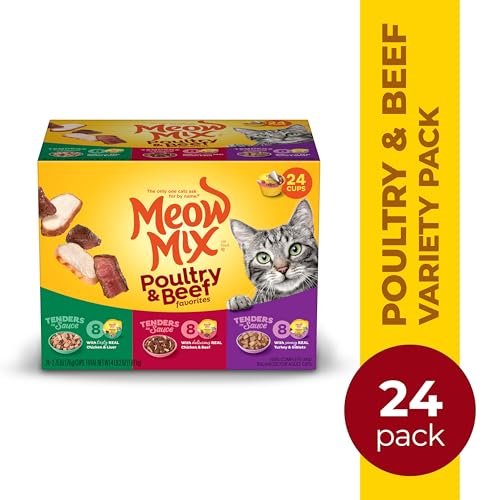 MEOW MIX TENDER FAVORITES POULTRY & BEEF VARIETY PACK, WET CAT FOOD, 2.75 OZ CUP (24 PACK)