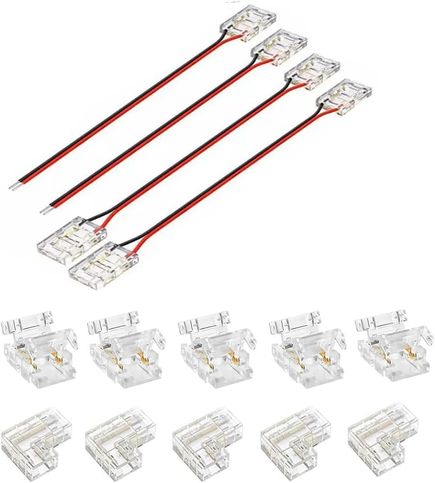 YAJIERUI 2-pin 8mm LED COB Strip Connector kit with Seamless Welding Rod Free to Strip L-Shaped Connector, Dual end Extension Cable Suitable for 5V/12V/24V Strip Lights