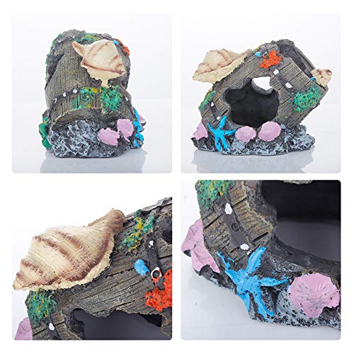 Molliy Fish Aquarium Decorations Resin Broken Barrel Cave Aquarium Ornament Decor - Thumbnail 3