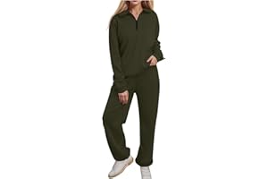 HOUJIBFA Womens 2 Piece Outfits Lounge Half Zip Hoodie Sweatsuit Sets Oversized Sweatshirt Baggy Fall Fashion Sweatpants