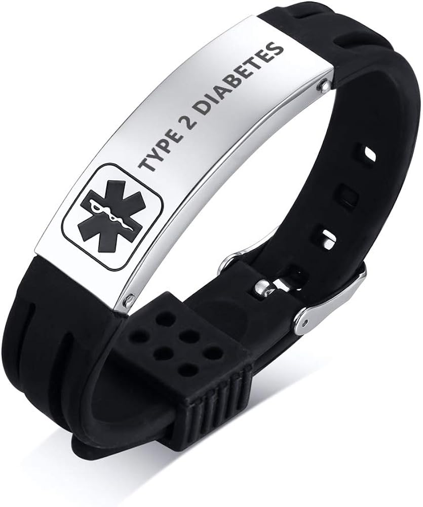PJ JEWELLERY TYPE 2 DIABETES Silicone Comfort Sport Wristband Emergency Medical Alert ID Bracelet for Men Women Kid