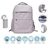 Diaper Bag Baby Care Backpack, Multi-Function Travel Nappy Bags with Insulated Pockets, Smart Open Designer Large Capacity Waterproof Fabric Nursing Bag, Grey