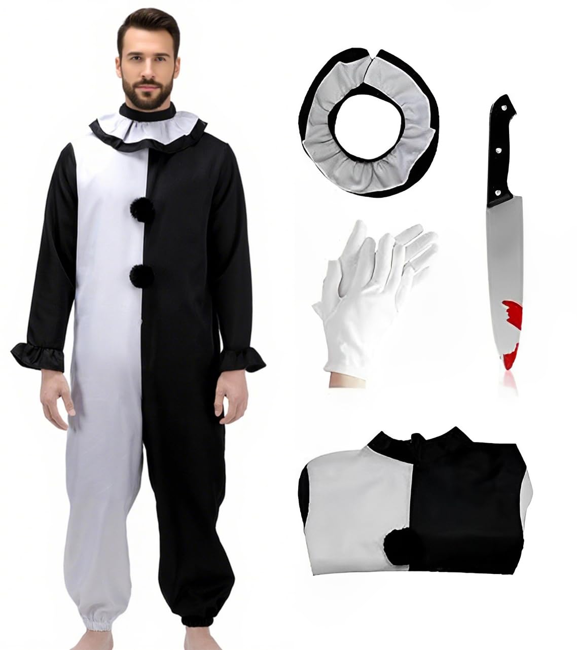 Photo 1 of Pigmiss Adult Art The Clown Costume Scary Horror Suit Killer Halloween Cosplay Outfits Jumpsuit M