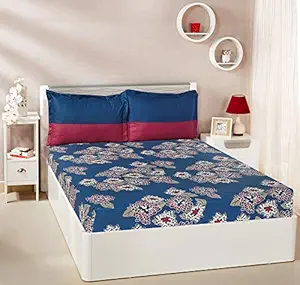 Amazon Brand - Solimo Floral Flakes 144 TC 100% Cotton Double Bedsheet with 2 Pillow Covers, Blue