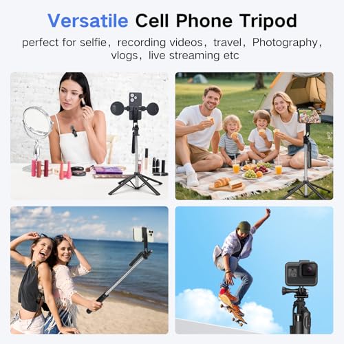 Tiktok/YouTube Kit di Treppiede per Selfie Stick con 2 luci y con 2 microfoni, 180cm Treppiede per smartphone, treppiedi per smartphone compatibile con iPhone & Android Smartphone