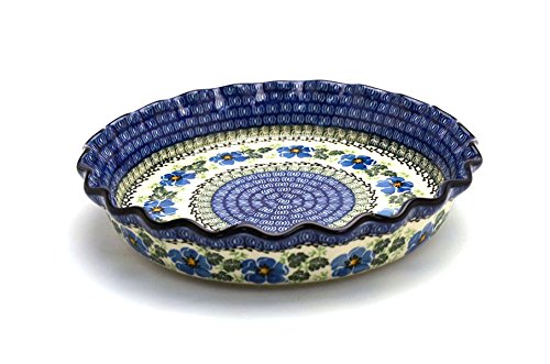 Click Here to See More Images Polish Pottery Baker - Pie/Quiche - Fluted - Morning Glory