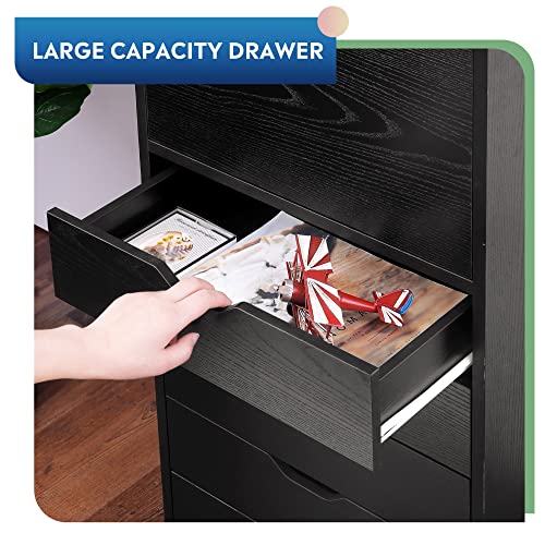 DEVAISE 5Drawer Wood Dresser with Top Storage, Mobile Chest of
